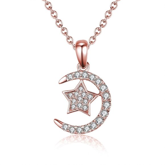 Cosmic Diamonds Jewelry - Real Diamond Half Moon Style Star Pendant RoseGold